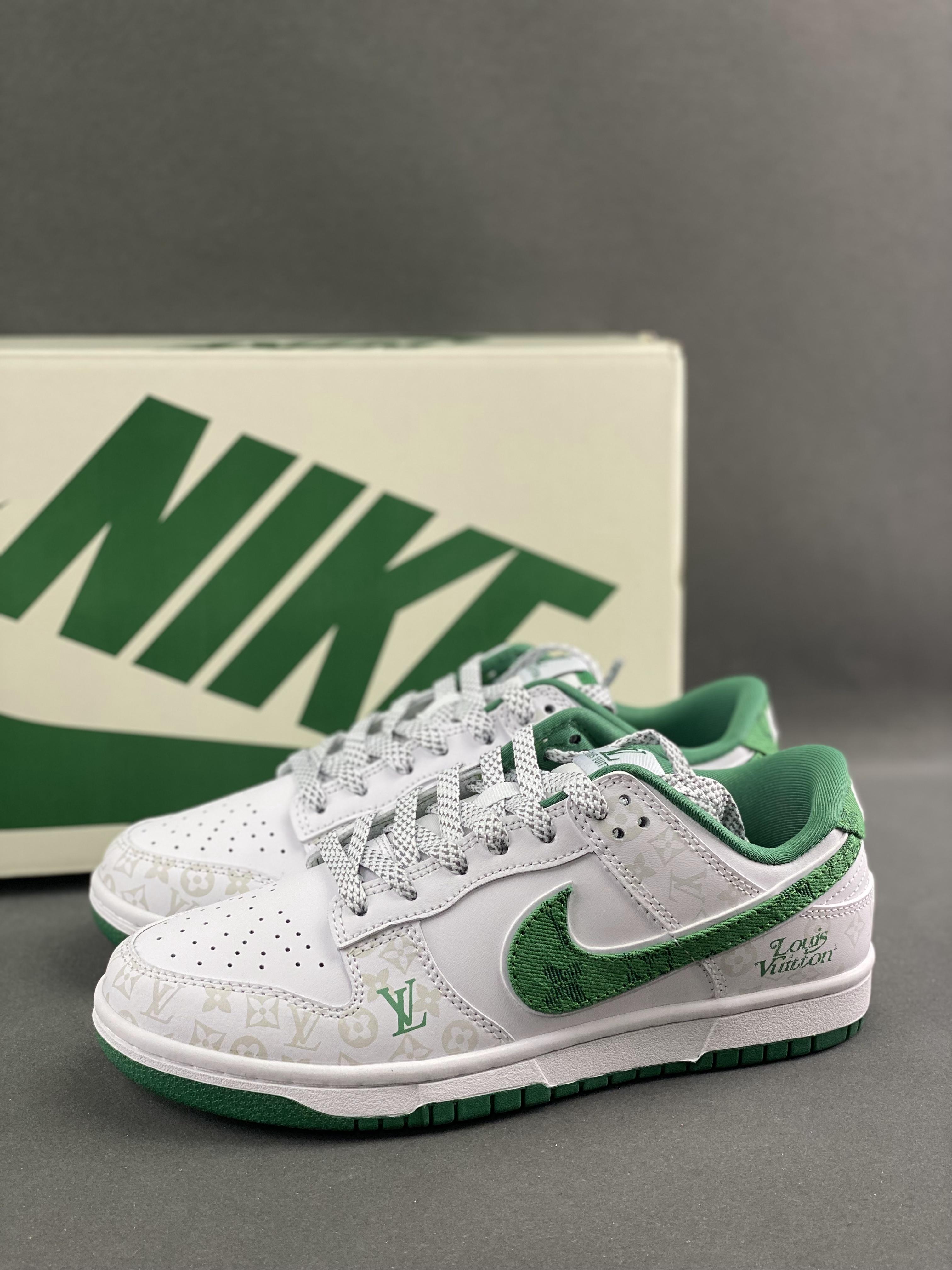 Nike SB Dunk Low "LV co-branded - Green Night Elf Item number: DD1391-125 Size: 36-45 (with half size)" High-end customized low-top casual sneakers 3m reflective custom shoe box 9